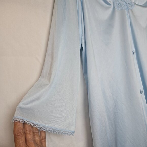 Vanity Fair Women's Blue Nylon Robe Lace Button Up Long Sleeve Pocket Size M - Picture 4 of 7
